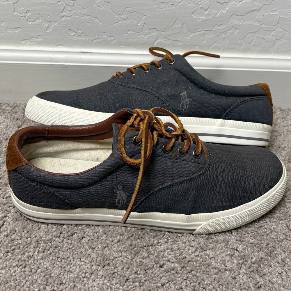 Polo Ralph Lauren Vaughn Navy Chambray Herringbone Suede Sneakers Mens 10.5D